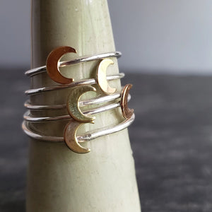 Tiny Crescent Moon Copper & Sterling Silver Ring