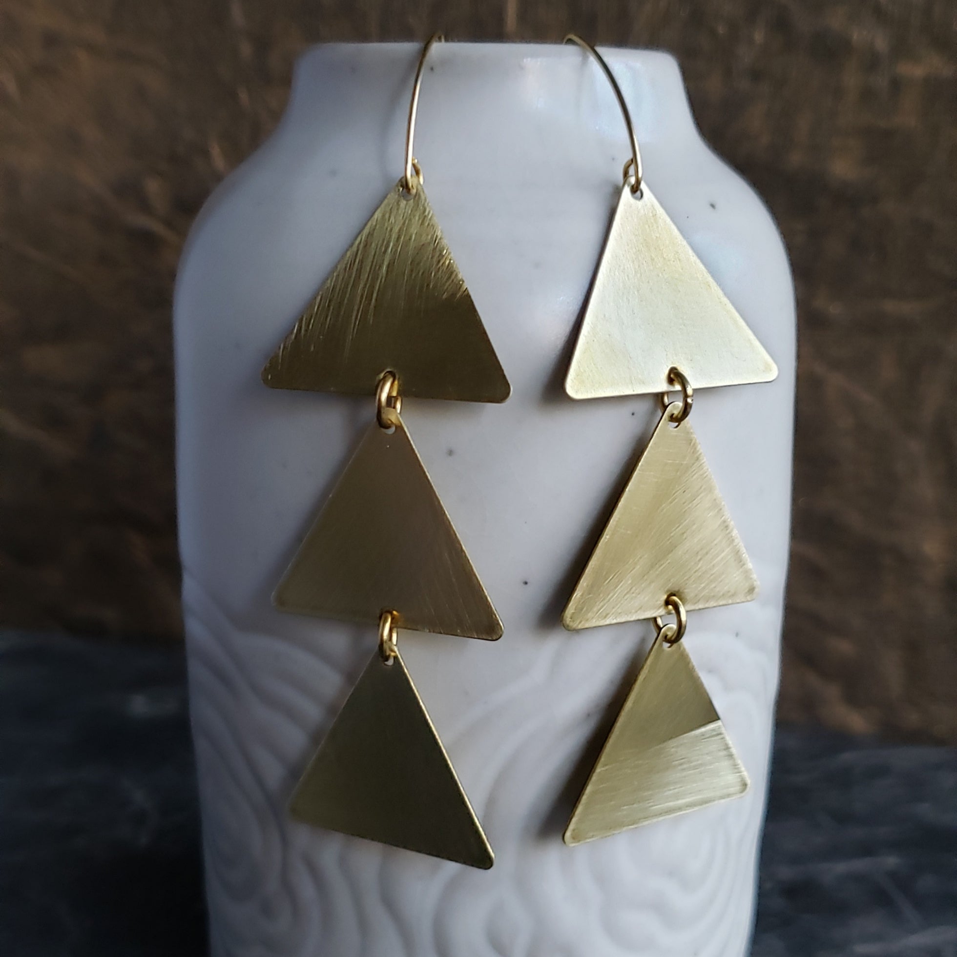 Triangle Stack Brushed Brass Earrings