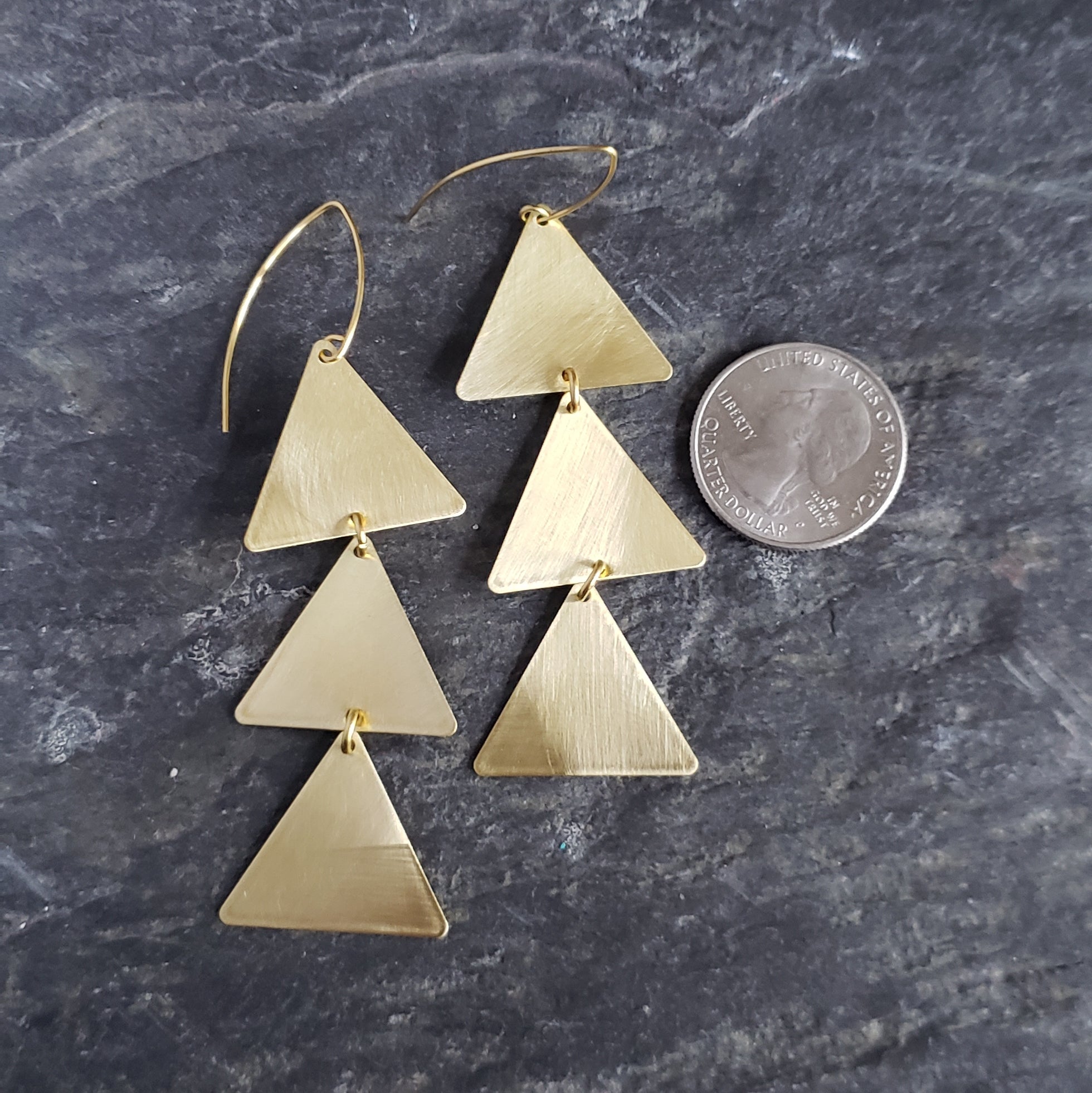 Triangle Stack Brushed Brass Earrings
