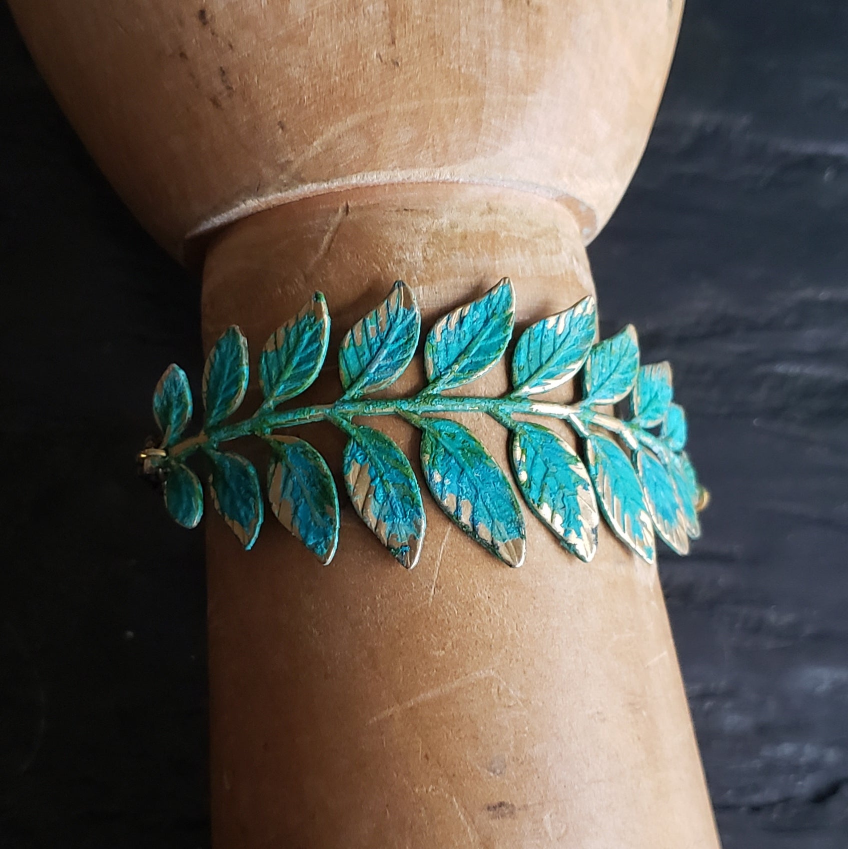 Verdigris Patina Leaf Bracelet