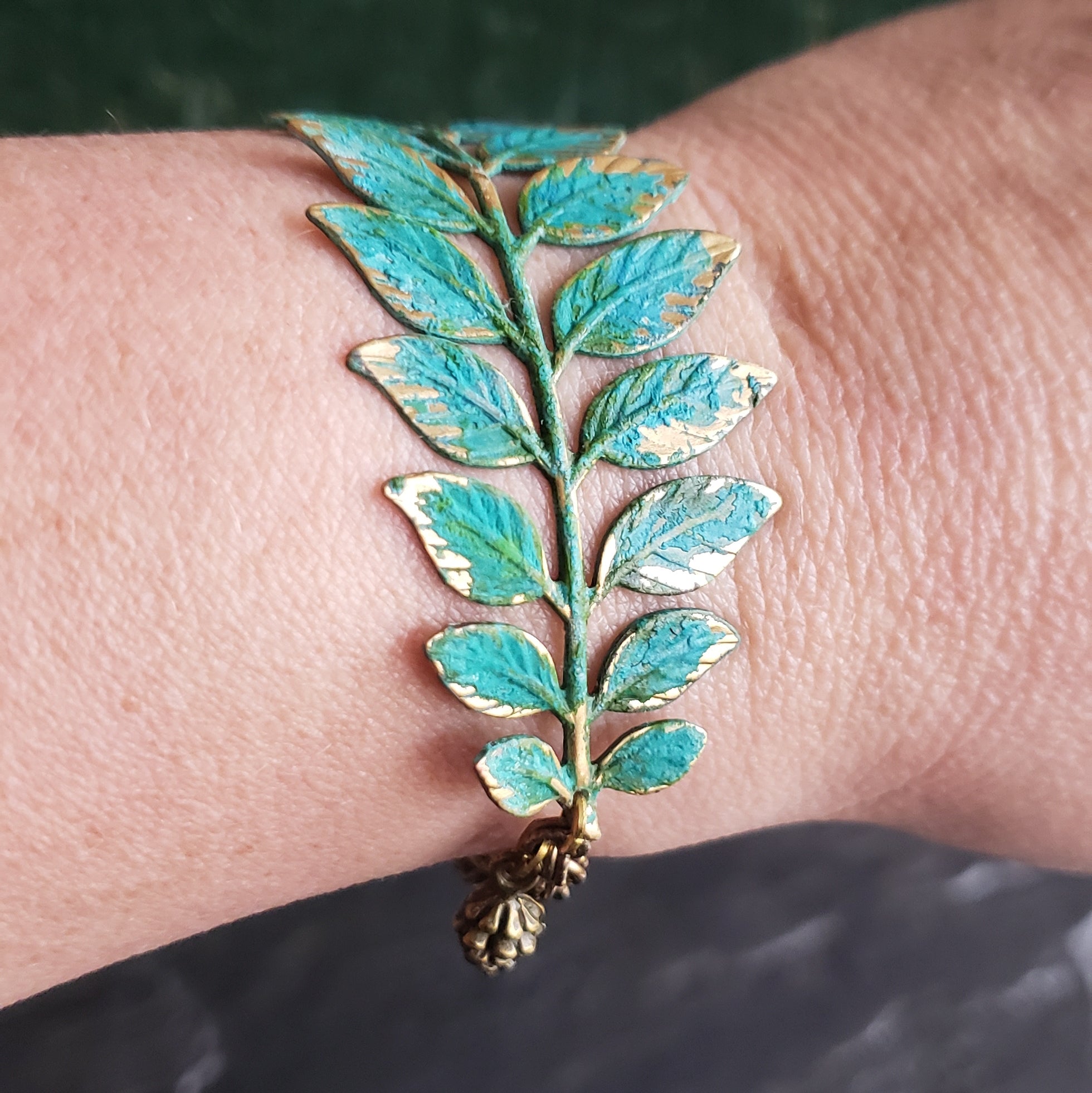 Verdigris Patina Leaf Bracelet