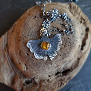 The Woodland Collection - Ombré Amber Gingko Leaf Pendants in Sterling Silver