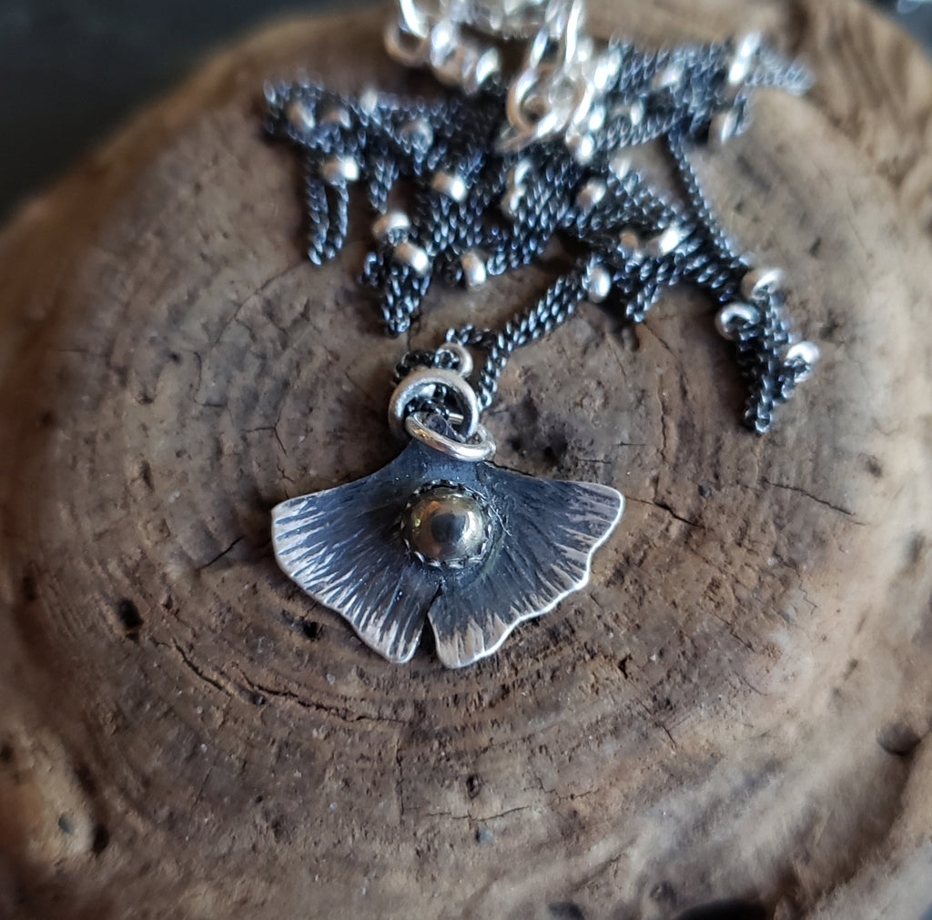 The Woodland Collection - Ombré Pyrite Gingko Leaf Pendants in Sterling Silver