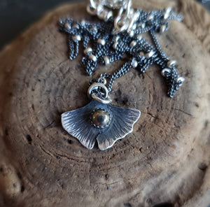 The Woodland Collection - Ombré Pyrite Gingko Leaf Pendants in Sterling Silver