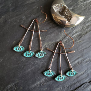 Three Third Eyes Copper Earrings