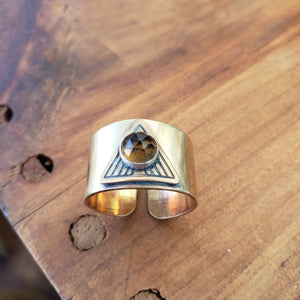 Brass Finger Cuff Adjustable Gemstone Ring