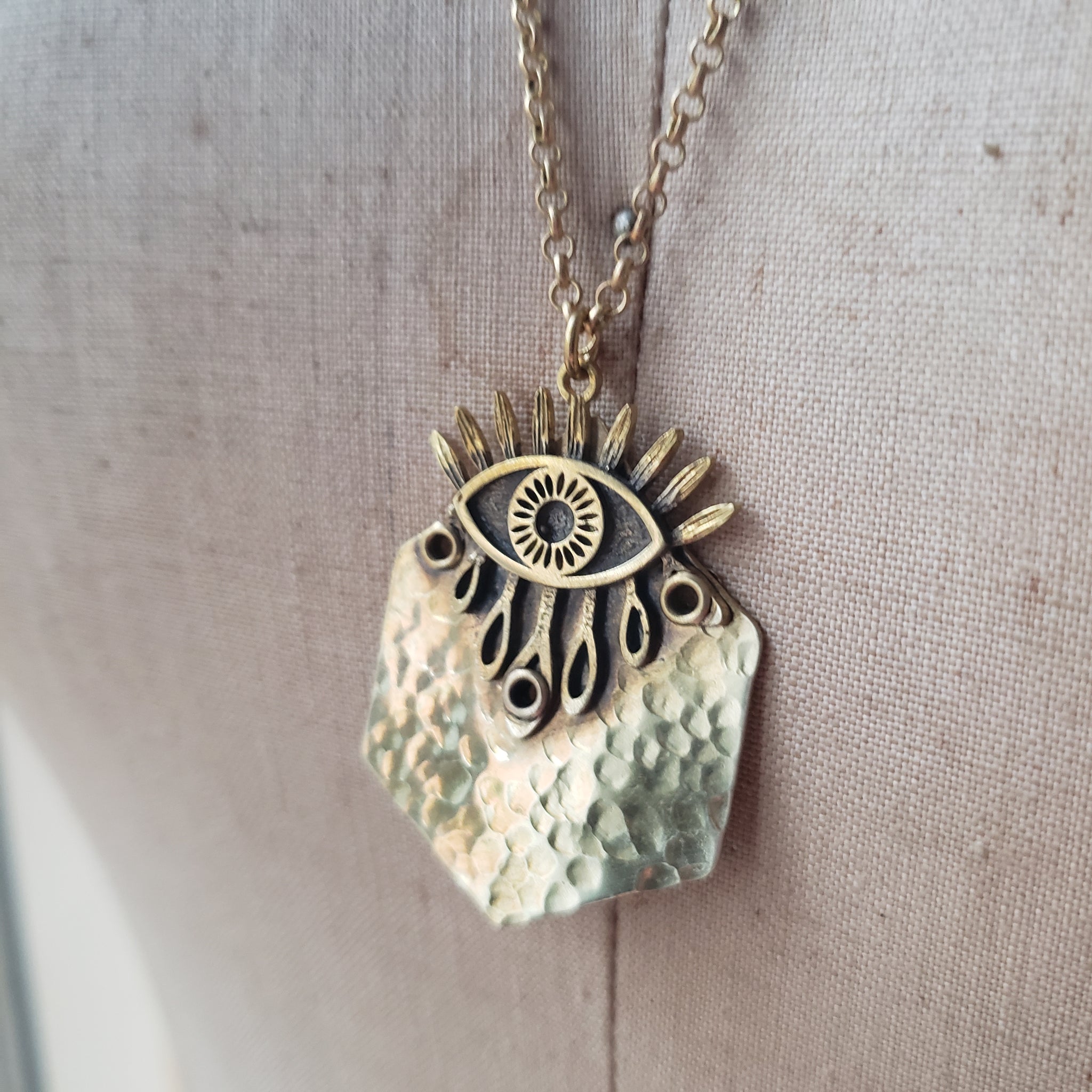 All-Seeing Eye Hammered Brass Pendant