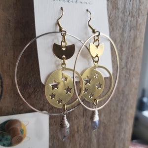 Elemental Metals Collection ◇Equinox◇ Celestially-Inspired Gemstone & Brass Earrings