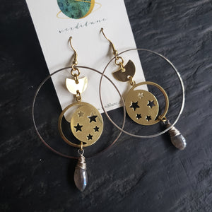 Elemental Metals Collection ◇Equinox◇ Celestially-Inspired Gemstone & Brass Earrings