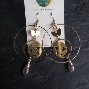 Elemental Metals Collection ◇Equinox◇ Celestially-Inspired Gemstone & Brass Earrings