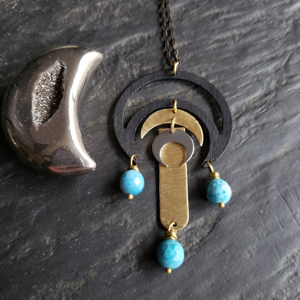 Elemental Metals Collection ◇Solstice◇ Celestially-Inspired Gemstone & Brass Pendant