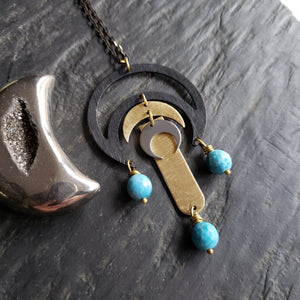 Elemental Metals Collection ◇Solstice◇ Celestially-Inspired Gemstone & Brass Pendant