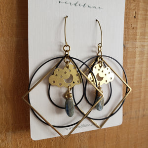 Elemental Metals Collection ◇ Cloudy Night Sky◇ Celestially-Inspired Brass Earrings