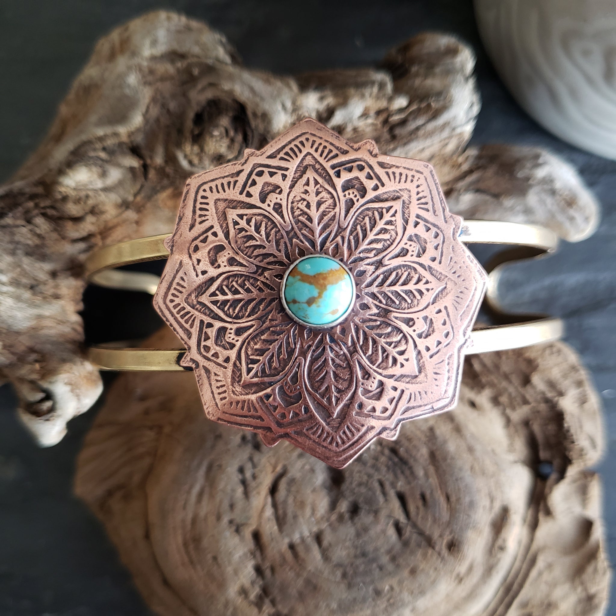 Copper Mandala Cuff with Turquoise