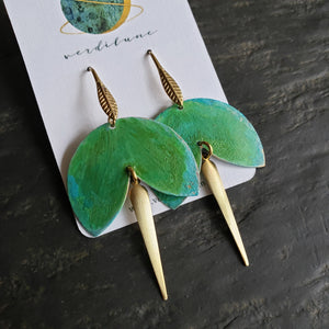 Verdigris Patina Petal Drop Earrings