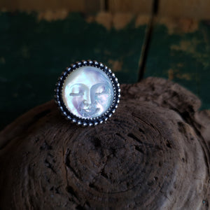 Mother of Pearl Moon Face Ring in Sterling Silver