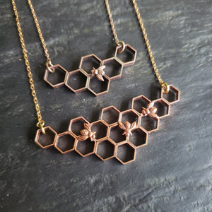 Copper Honeycomb Necklace with Honeybee