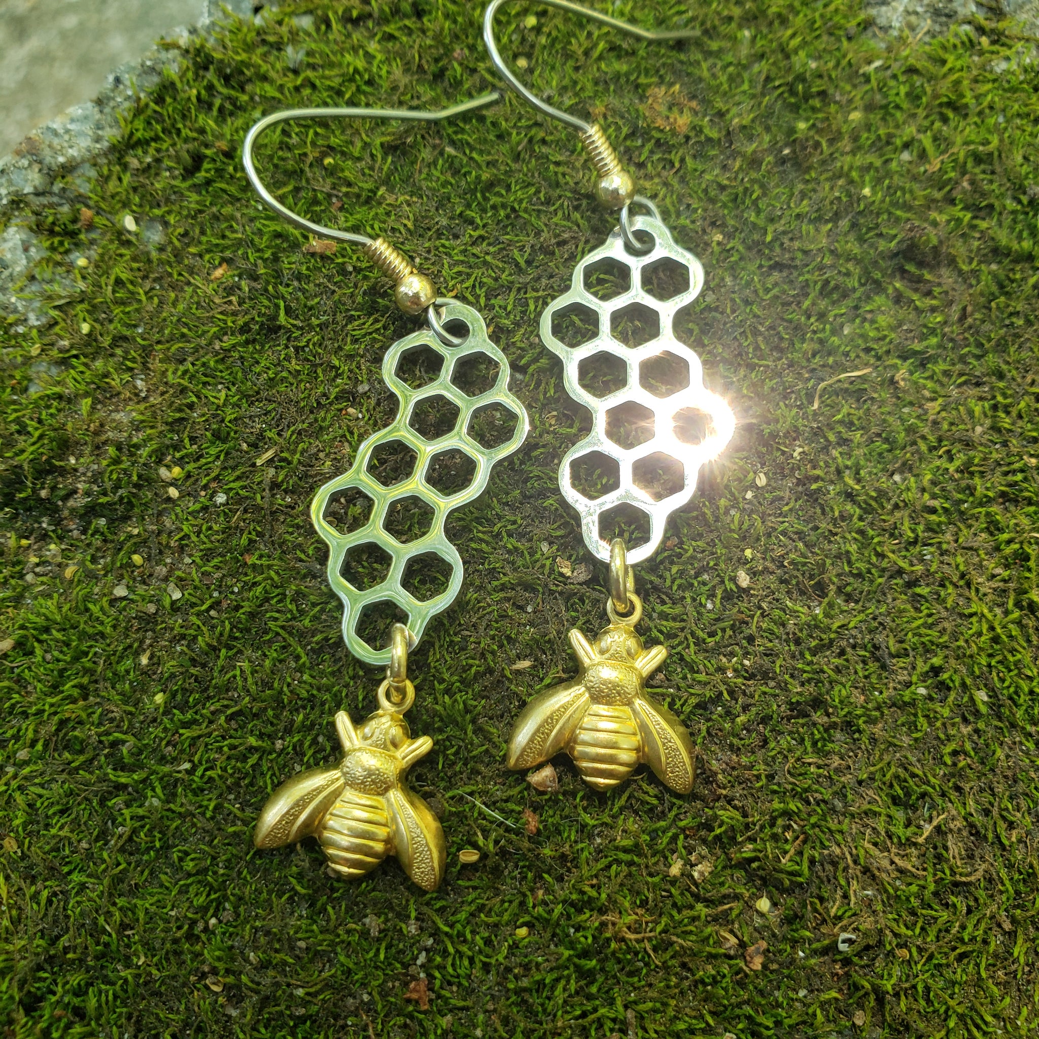 Elemental Metals Collection ◇Honeycomb◇ Celestially-Inspired Brass Earrings