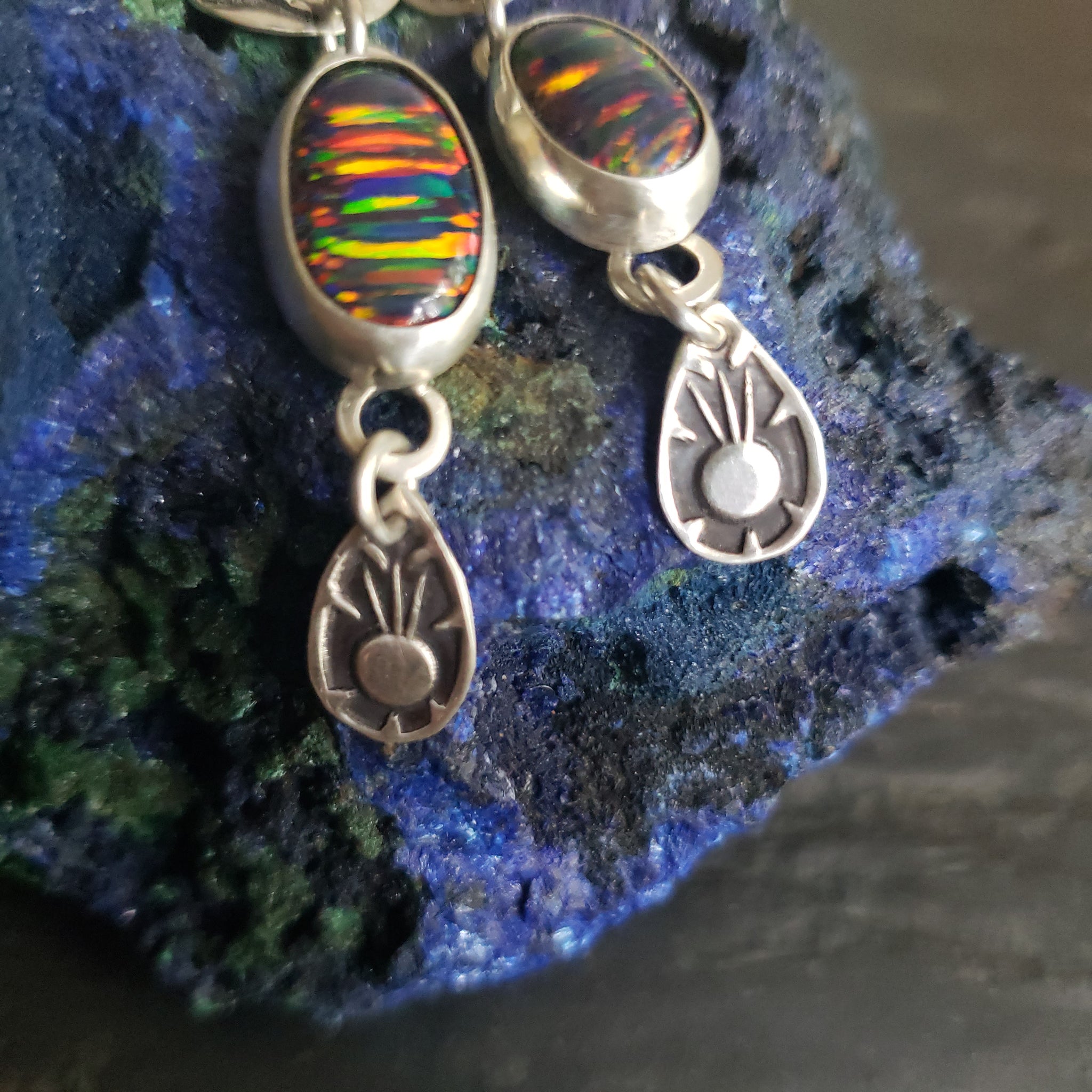 Otherwordly Black Opal Earrings in Sterling Silver