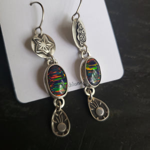 Otherwordly Black Opal Earrings in Sterling Silver