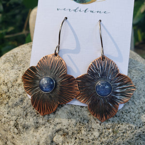 Hammered Copper & Gemstone Quatrefoil Earrings