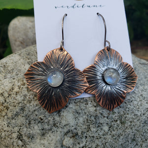 Hammered Copper & Gemstone Quatrefoil Earrings