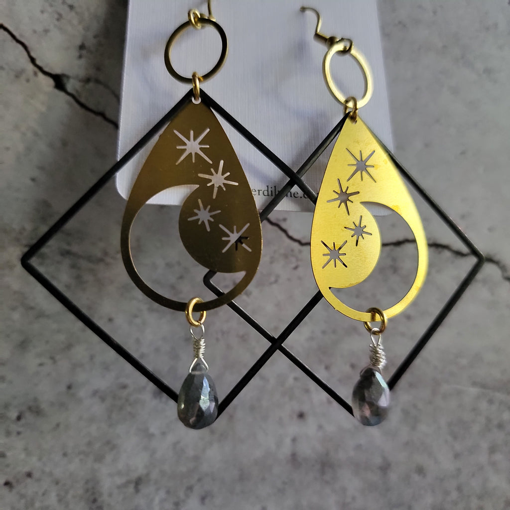 Elemental Metals Collection ◇Twinkle◇ Celestially-Inspired Brass & Gemstone Earrings