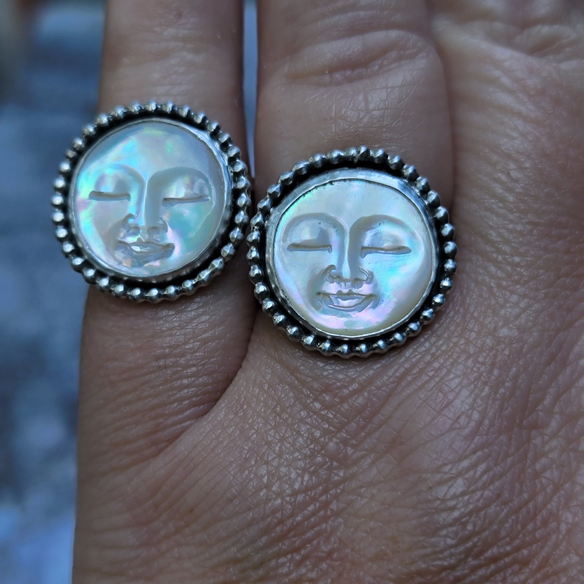 Mother of Pearl Moon Face Ring in Sterling Silver