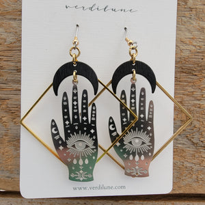 Elemental Metals Collection ◇Mystic Hamsa Hand◇ Celestially-Inspired Brass Earrings