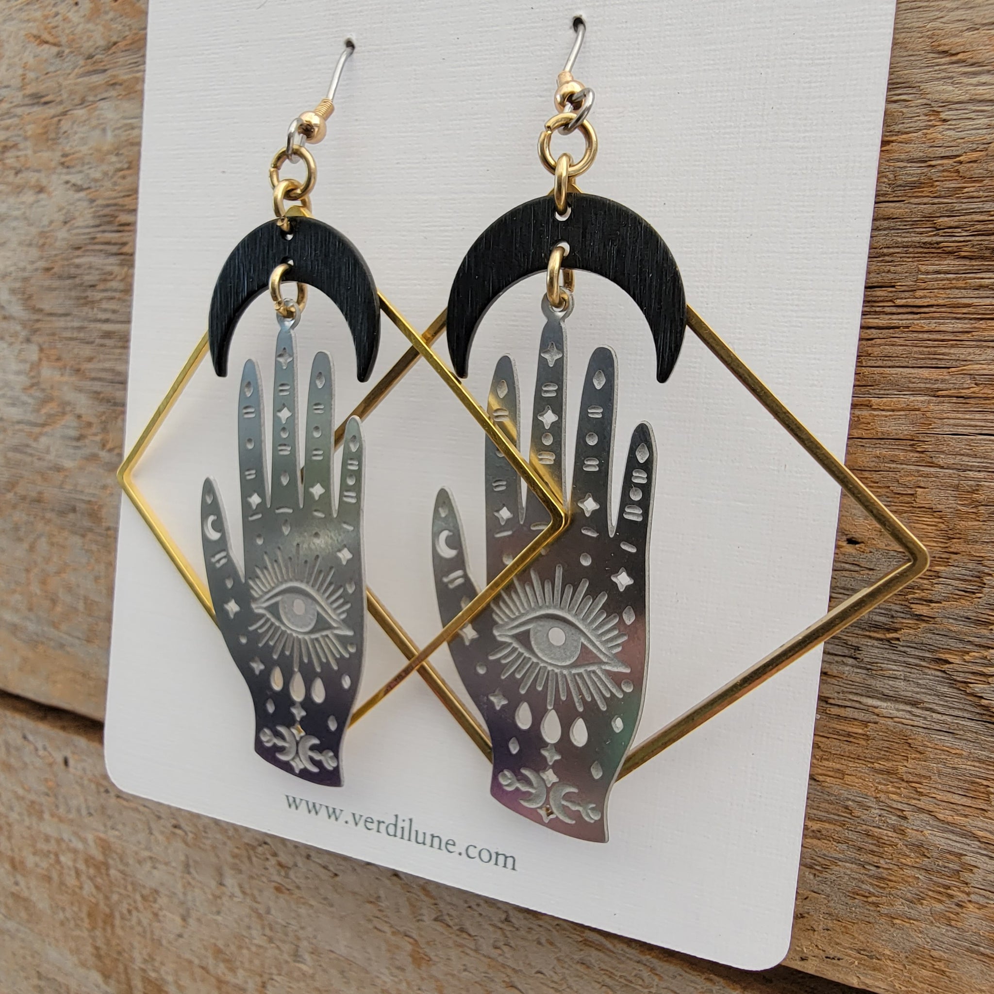 Elemental Metals Collection ◇Mystic Hamsa Hand◇ Celestially-Inspired Brass Earrings