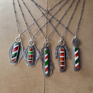 Candy Cane Striped Opal Pendants in Sterling Silver