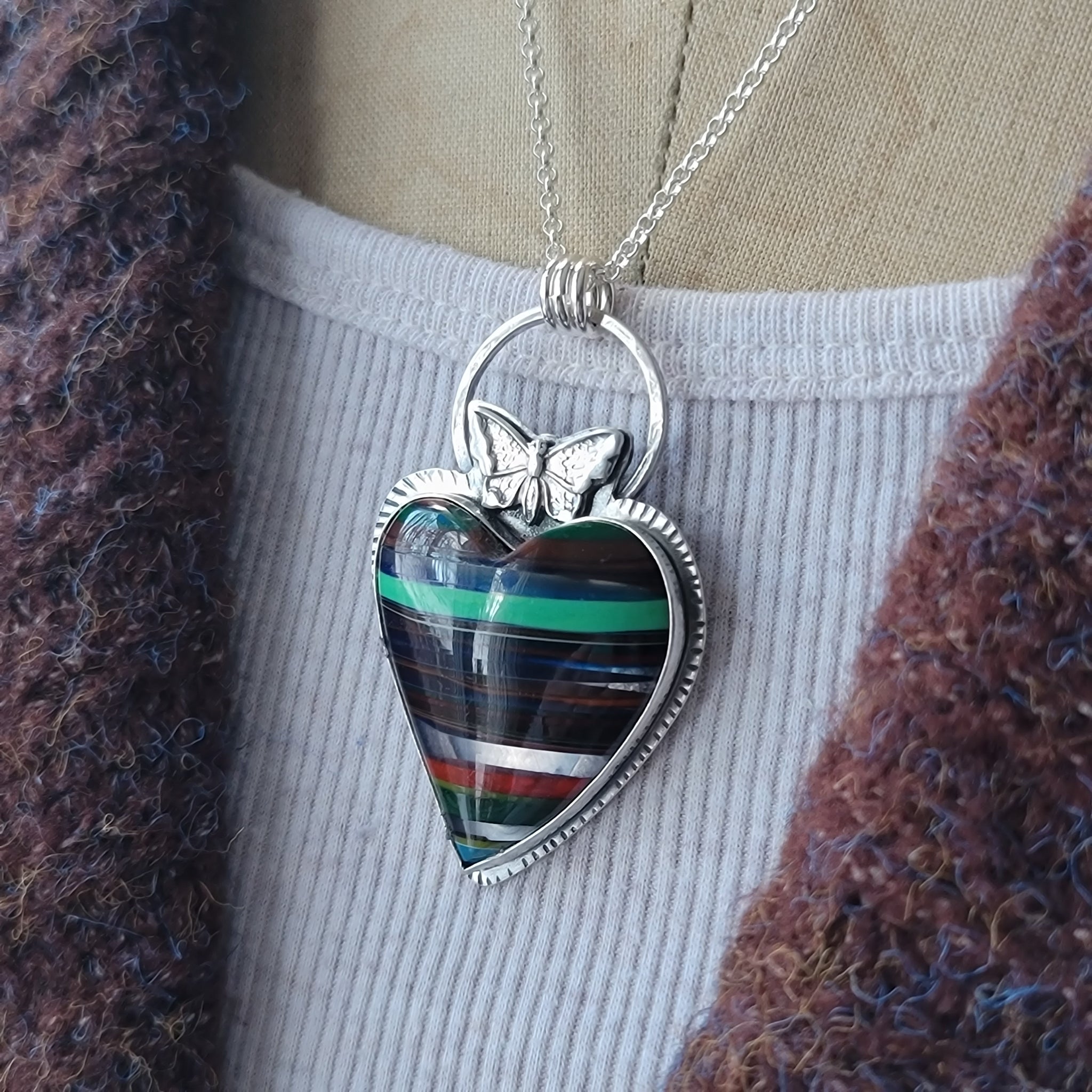 Surfite Heart Pendant with Butterfly in Sterling Silver