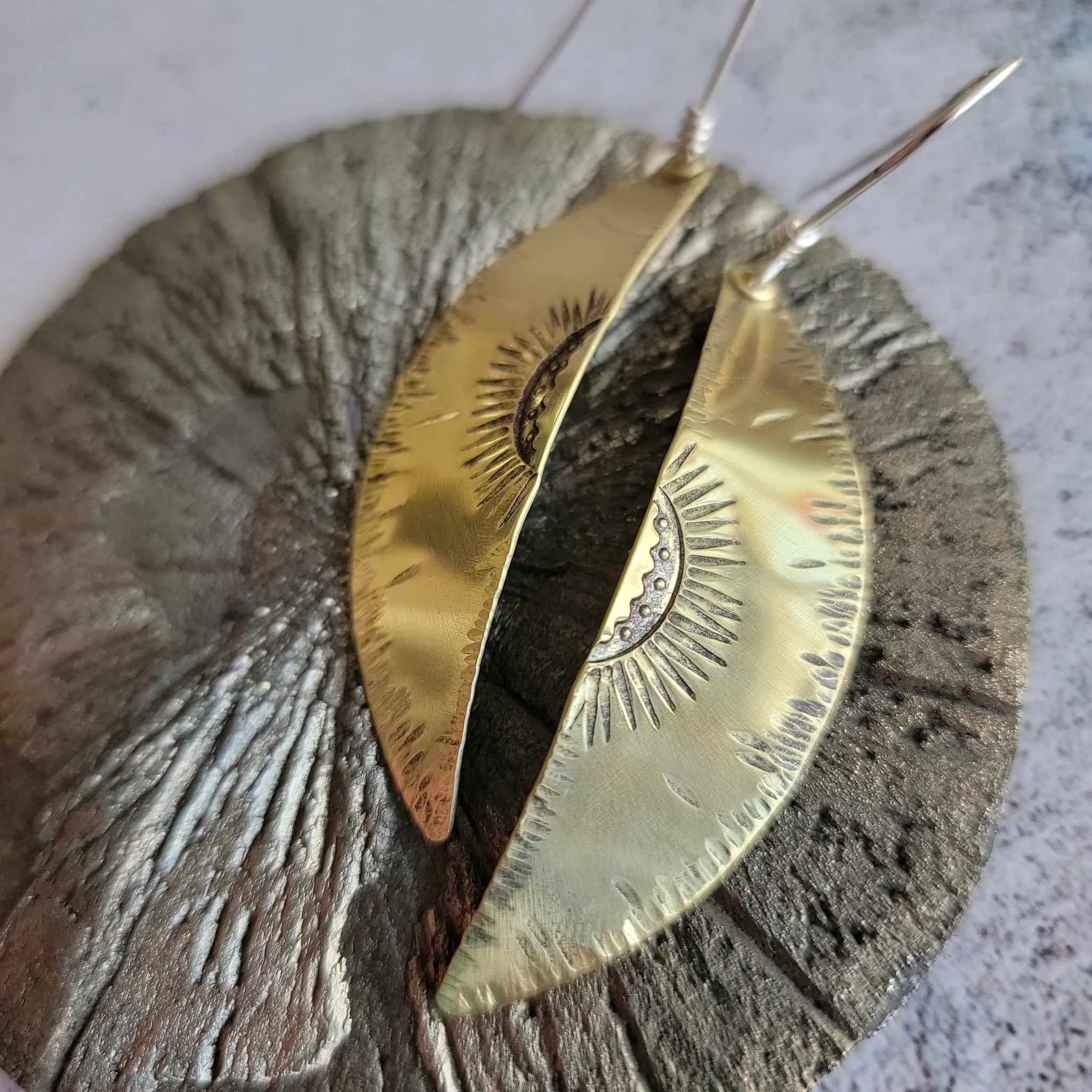 Nomad Hammered Brass Crescent Slice Earrings