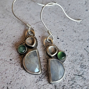 First Sign of Spring Earrings.with Moonstone & Green Aventurine in Sterling Silver