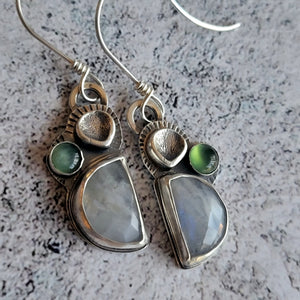 First Sign of Spring Earrings.with Moonstone & Green Aventurine in Sterling Silver
