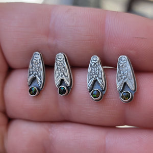 Sterling Silver Cicada Stud Earrings with Black Opal