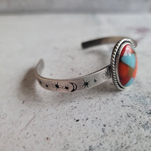 Colorific Bright Red & Turquoise Blue Fused Glass & Sterling Silver Cuff Bracelet
