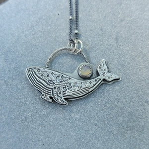 Celestial Whale Pendant in Fine Silver with Ethipoan Opal