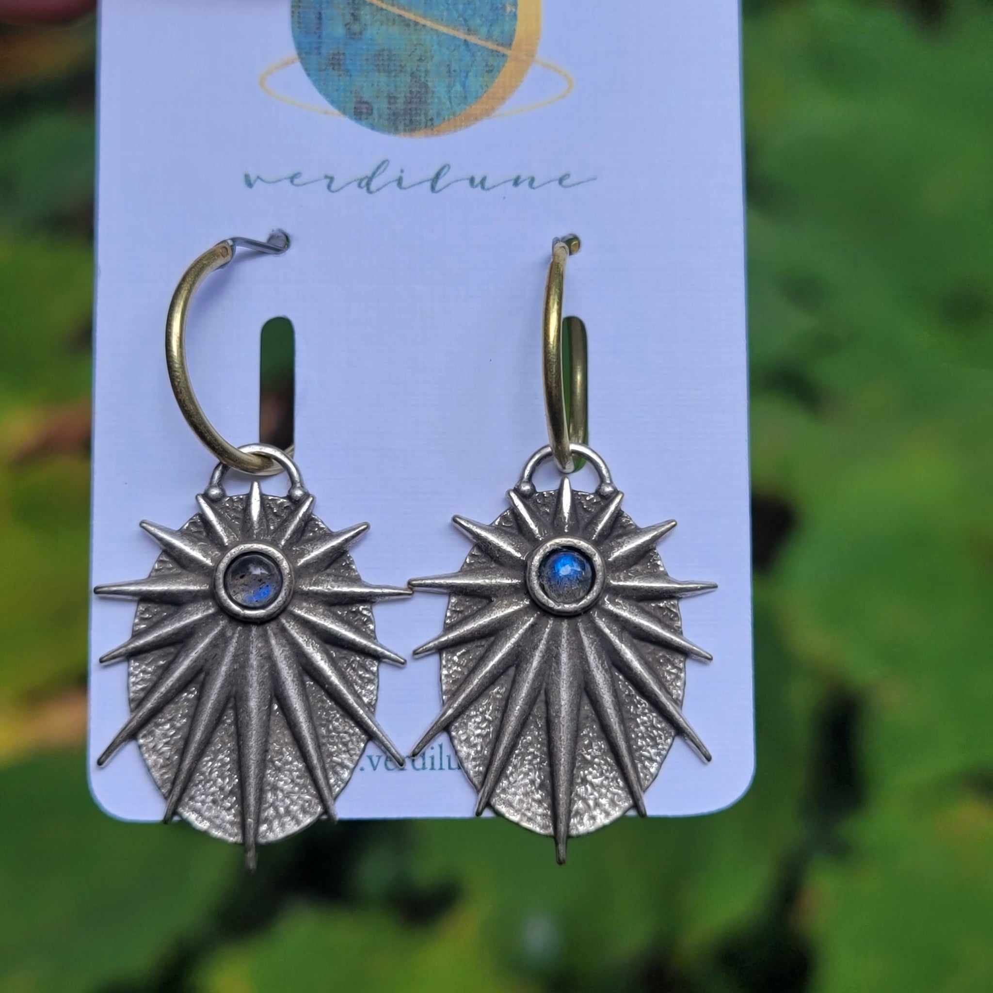 Antiqued Silver Starburst Earrings with Labradorite