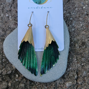 Fluted Green Patina Brass Earrings