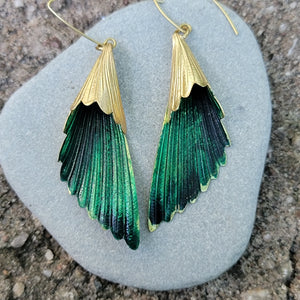 Fluted Green Patina Brass Earrings