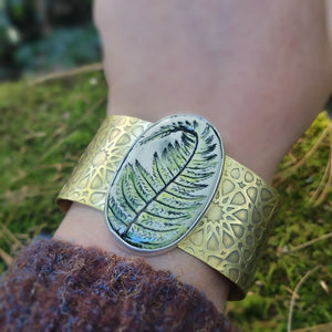 Rustic Ceramic Fern Cuff in Brass