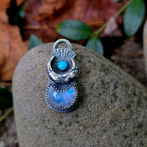 Sparkling Crescent Moon Pendant with Moonstone & Turquoise