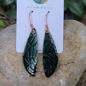 Emerald Green Glazed Copper Petal Earrings