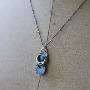 Sparkling Crescent Moon Pendant with Moonstone & Turquoise