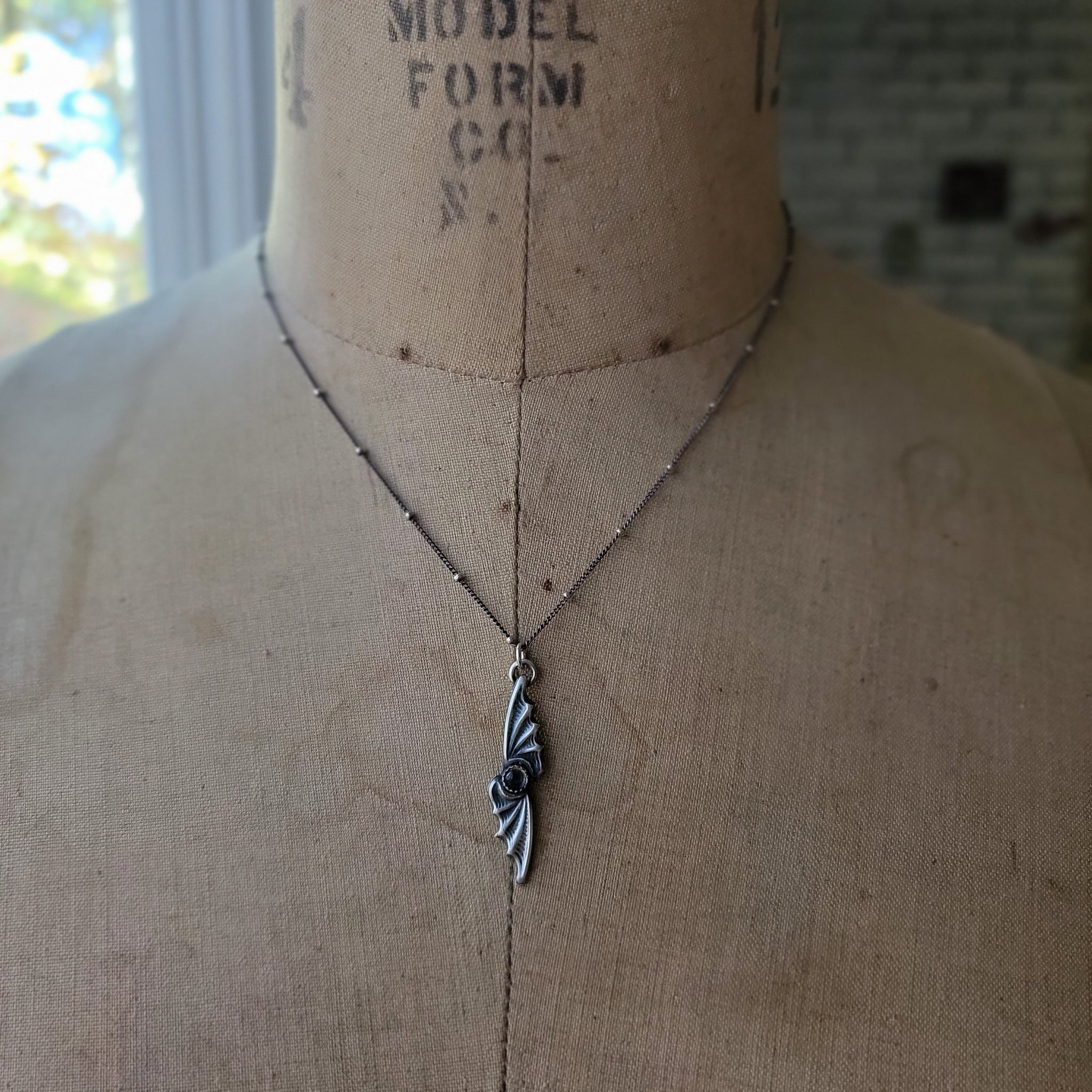Bat Wings Pendant in Fine Silver with Labradorite