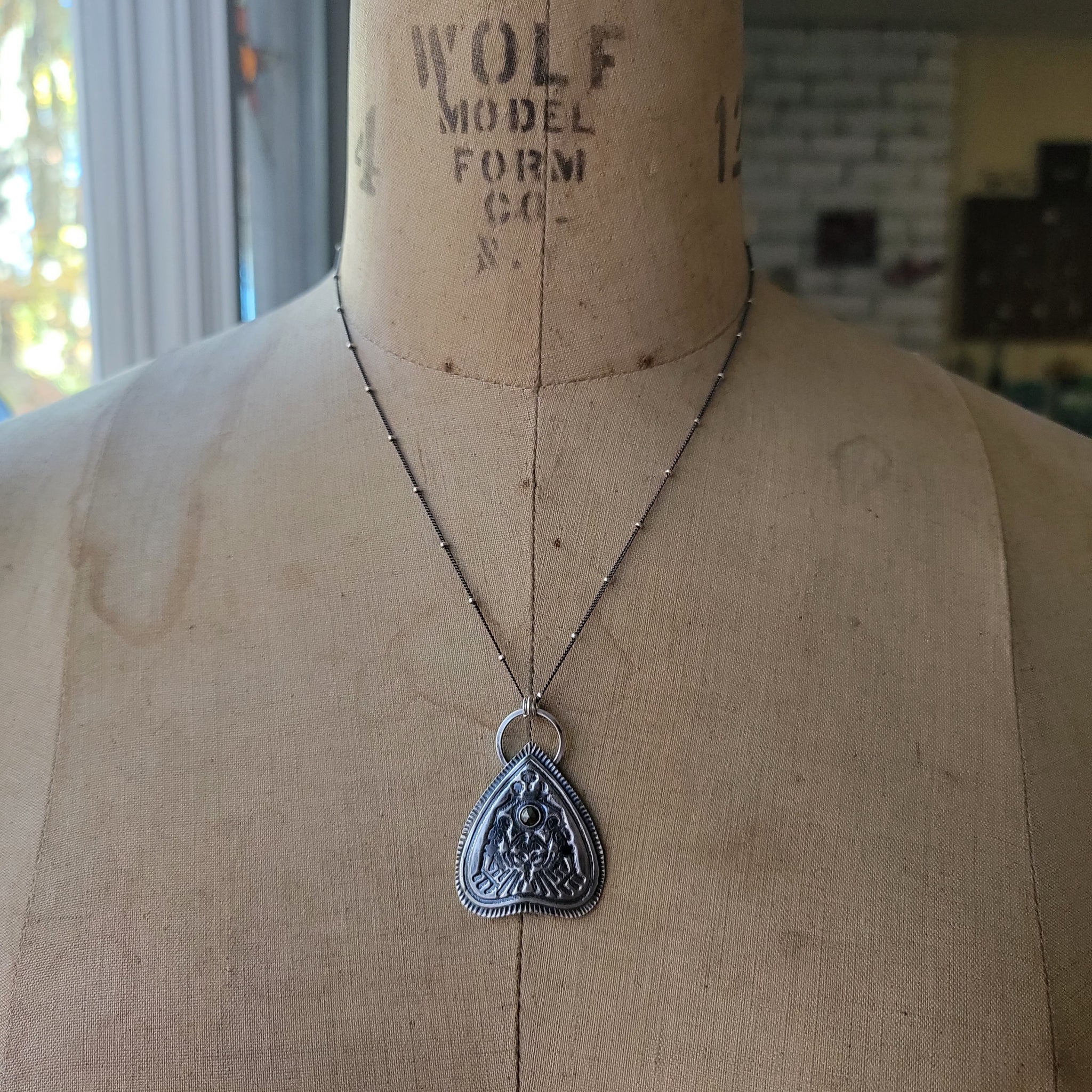 Dancing Skellies Ouija Pendant in Fine Silver with Pyrite