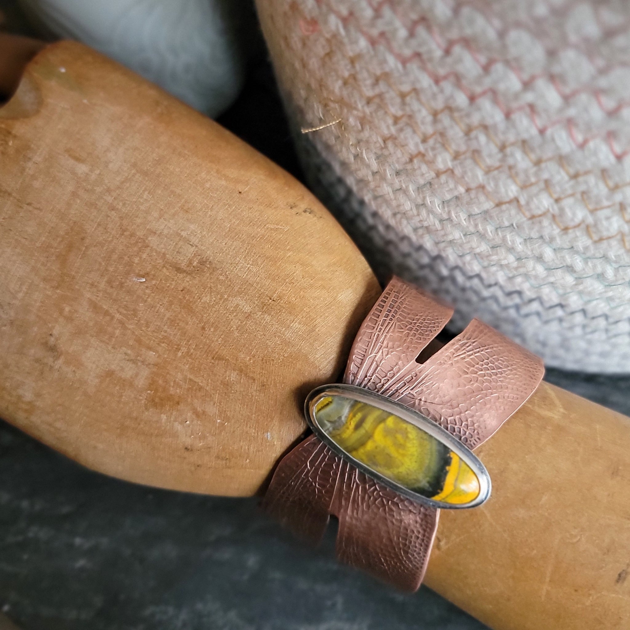 Copper Dragonfly Cuff with Bumble Bee Jasper