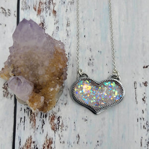 Fairy Glitter Heart Pink Necklace in Sterling Silver