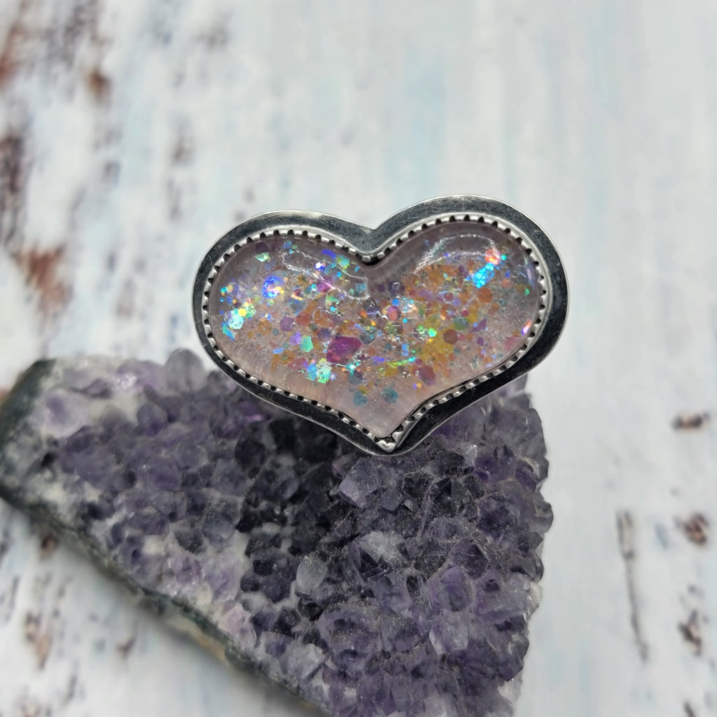 Fairy Glitter Heart Pink Ring in Sterling Silver